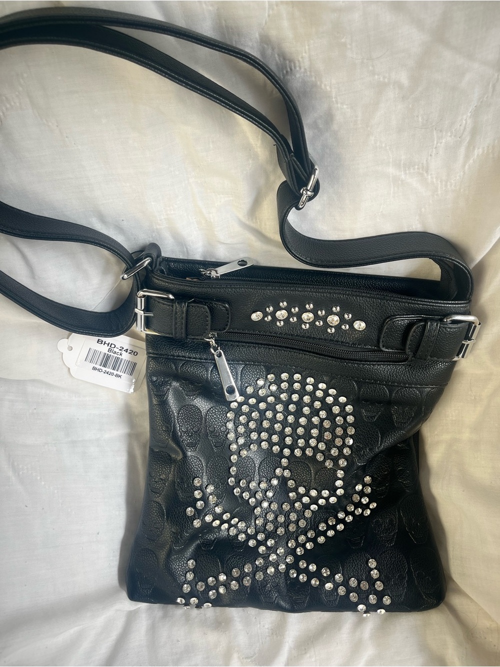 Spectacular Rhinestone Skull Crossbody Bag Sling